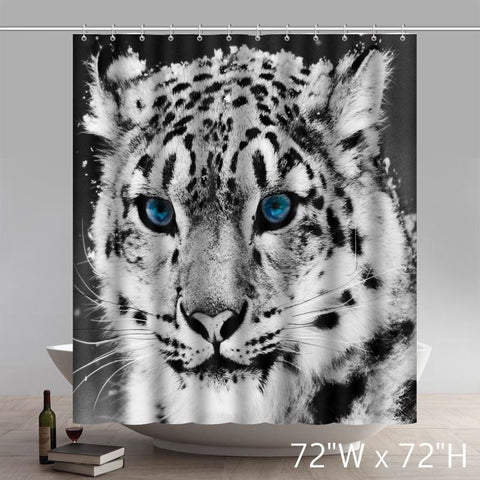 Image of Tiger Head with Blue Eyes Art Painting Polyester Bathroom Shower Curtain
