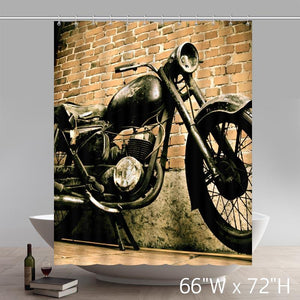 Vintage Motorcycle and House Custom Design Waterproof Shower Curtain Bathroom Curtains