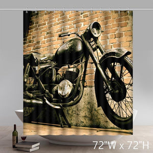 Vintage Motorcycle and House Custom Design Waterproof Shower Curtain Bathroom Curtains