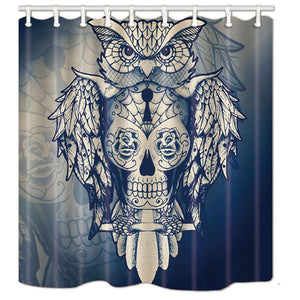 Vintage Owl on Sugar Skull Shower Curtain Halloween Decoration Mildew Waterproof Resistant Fabric Bathroom Decorations
