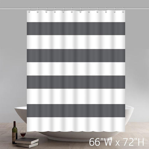 Image of Geometric 100% Cotton Shower Curtain Wide Stripes Fabric Shower Curtain White Taupe Grey Gray Silver