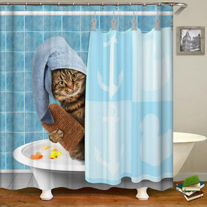 Animal Cat Fish Shower Curtain Waterproof Bathroom Bathtub Curtains w/12  Hooks